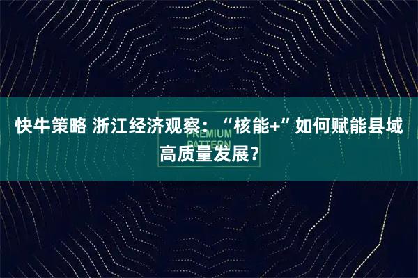 快牛策略 浙江经济观察：“核能+”如何赋能县域高质量发展？